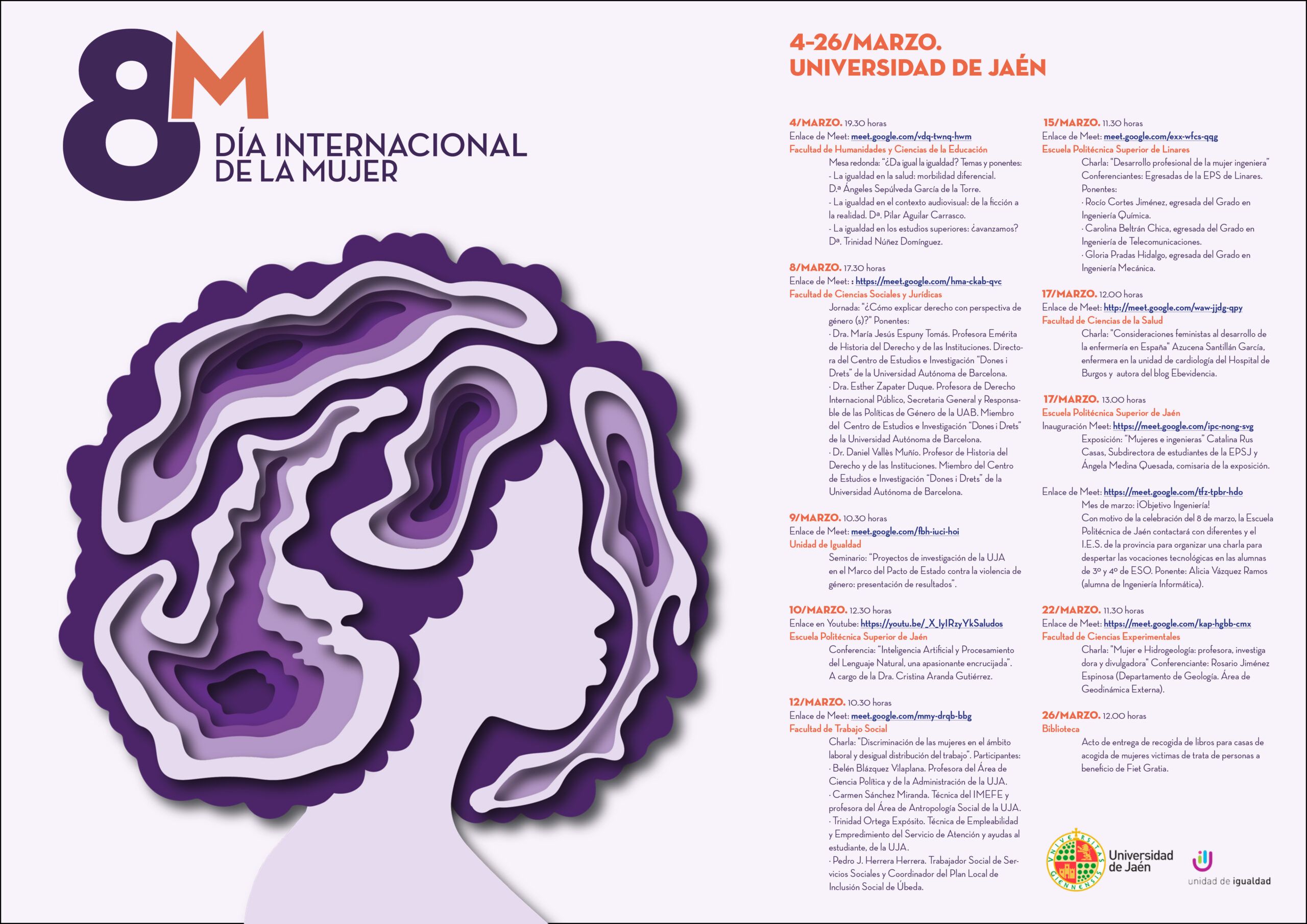 LA UJA CELEBRA EL DÍA INTERNACIONAL DE LA MUJER, CON NUMEROSAS ACTIVIDADES DURANTE MARZO, EN COLABORACIÓN CON LOS CENTROS UNIVERSITARIOS